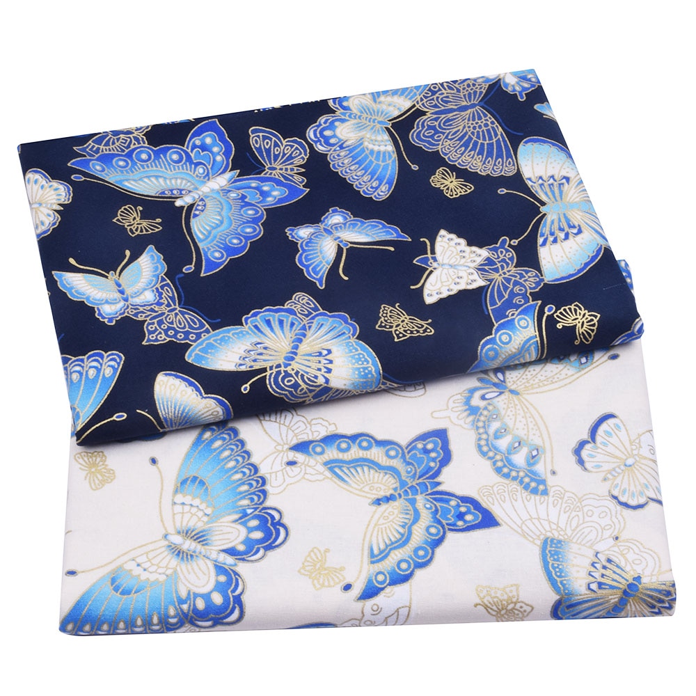 Blu Bianco di Cotone Della Farfalla Bronzing Tessuto, Pretagliati di Cucito Tessuto patchwork trapuntatura FAI DA TE Tessuto Giapponese