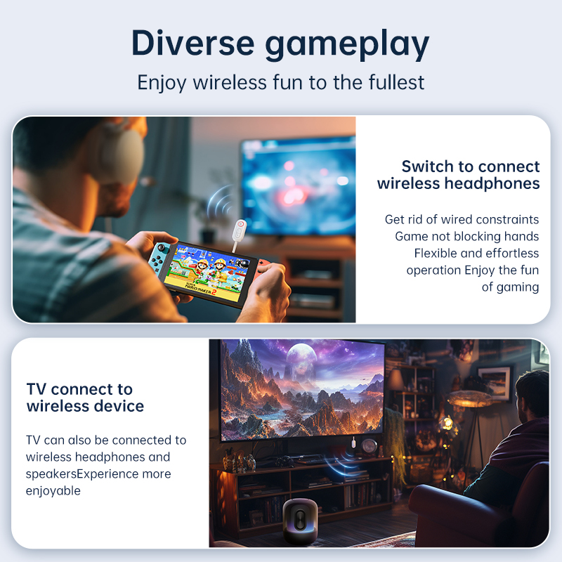 VAORLO 2 en 1 Bluetooth 5.3 Transmisor Receptor de Audio 3.5MM AUX Hifi Estéreo Adaptador Inalámbrico de Música con Micrófono para Coche Avión TV PC Auriculares Altavoz