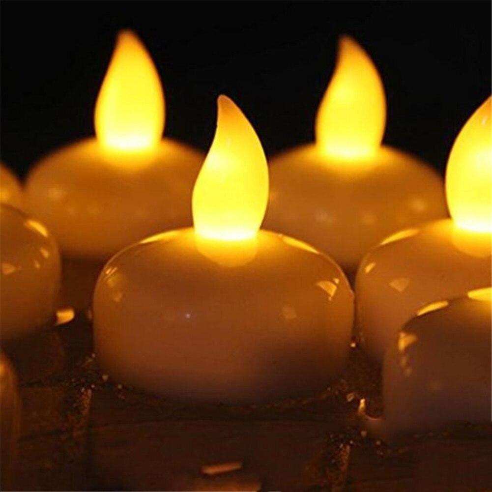 12pcs Battery Operated Float On Water Floating Home Decor Led Candle Lamp Flickering Tea Light For Wedding Party Waterproof: Yellow