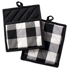 2PCS Buffalo Check Pot Holders Cotton Potholders Buffalo Plaid Cloth Gloves Pocket Set Kitchen Collection Check Plaid Set: Black White
