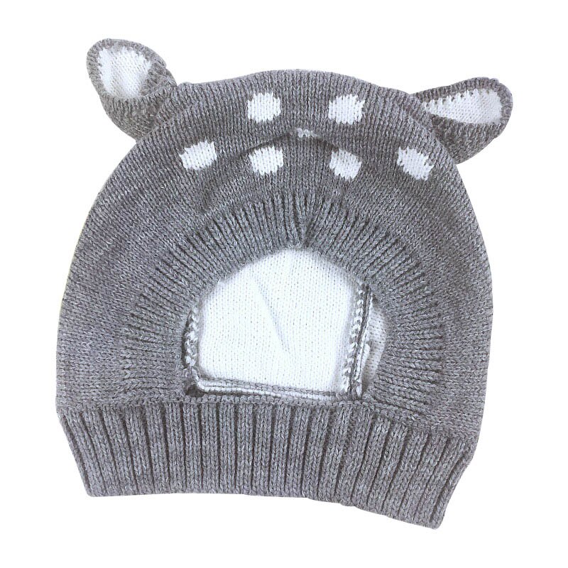 Rådjur baby mössa med öron tecknad vinter baby huva stickad elastiska barn mössor spädbarn mössa jul i 6-24 månader 1 pc: Grå