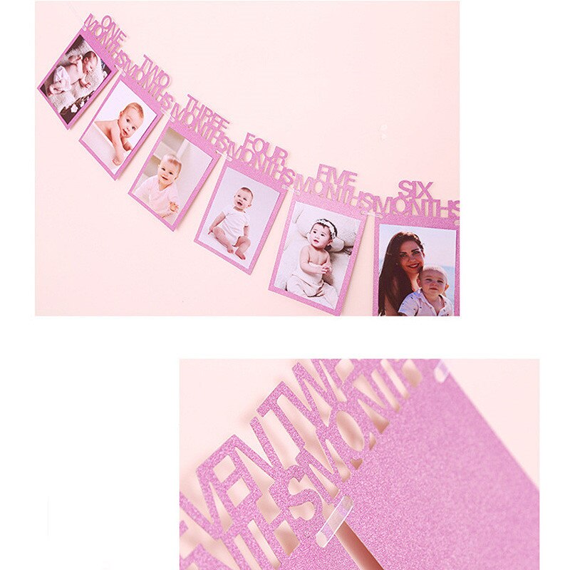 12 måneders fotoramme banner glitterpapir 1st børnefødselsdagsfest hængende dekoration håndværkspapir baby shower forsyninger 13 designs