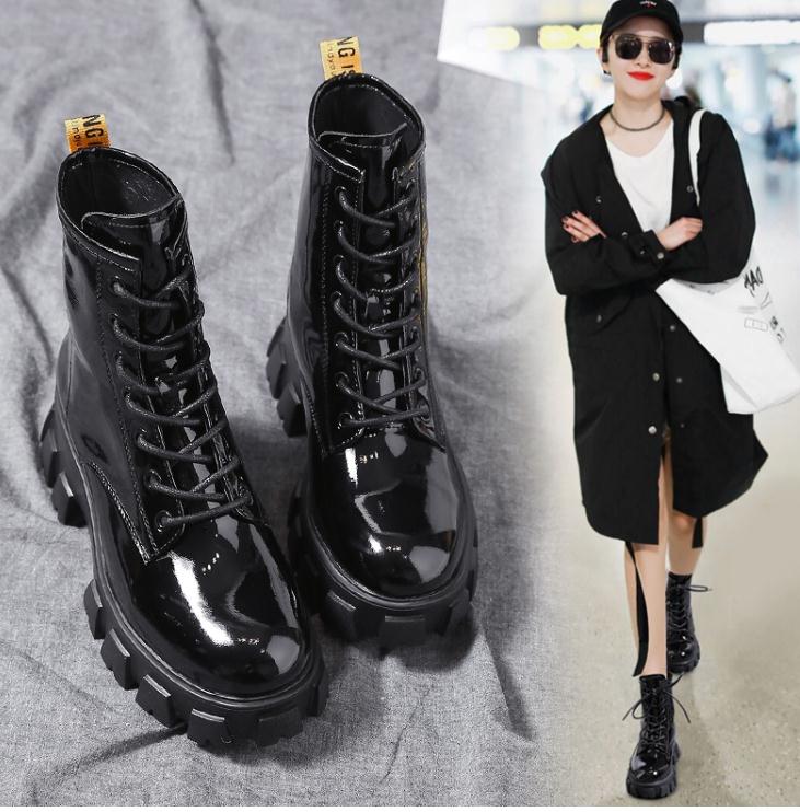 Martin boots med snörning dam stövlar med rund tå för kvinnor stövlar bekväma gummiskor dam vardagsstövlar höst pu