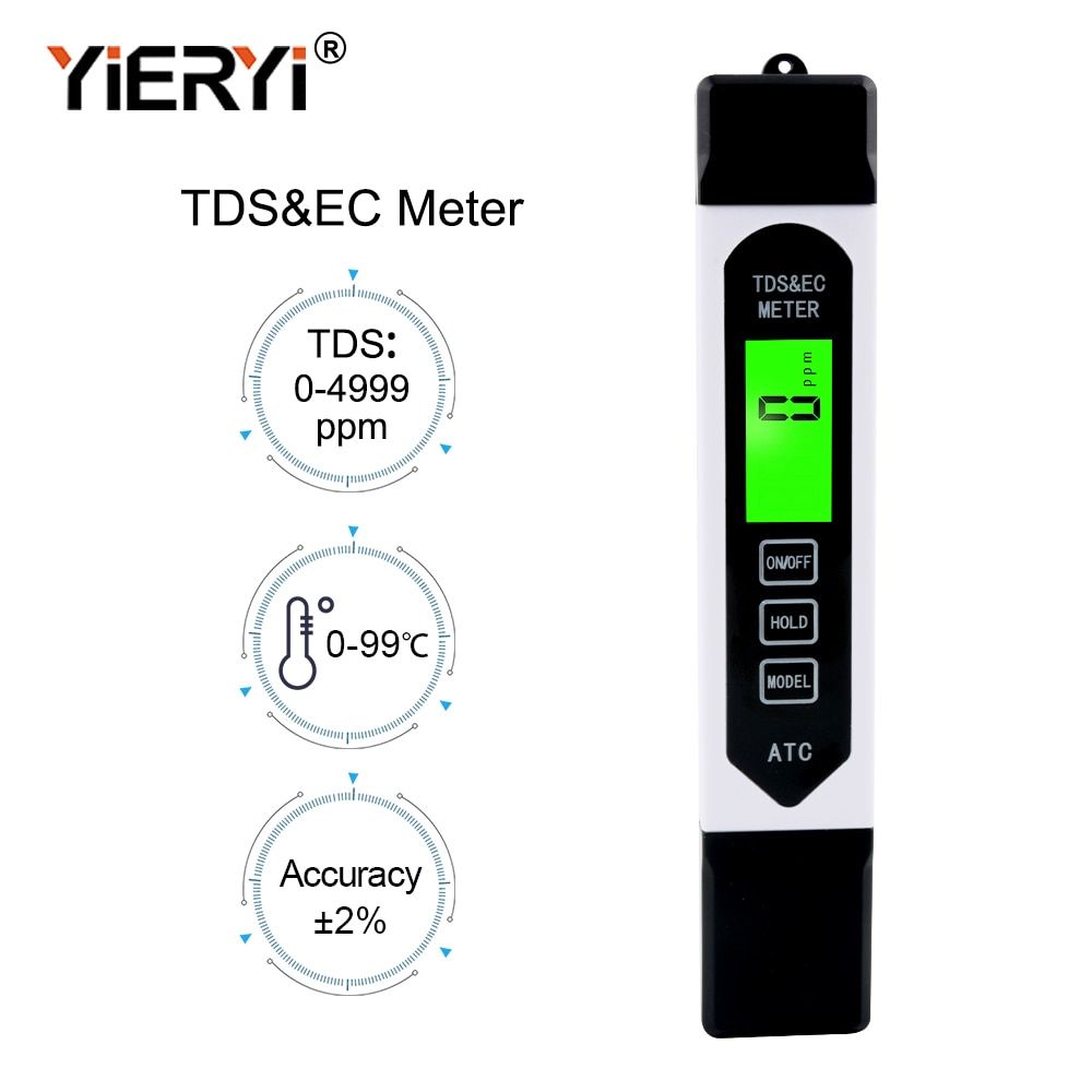 Yieryi stylo de testeur de température, TDS EC numérique, analyseur de mesure de conductivité avec rétro-éclairage
