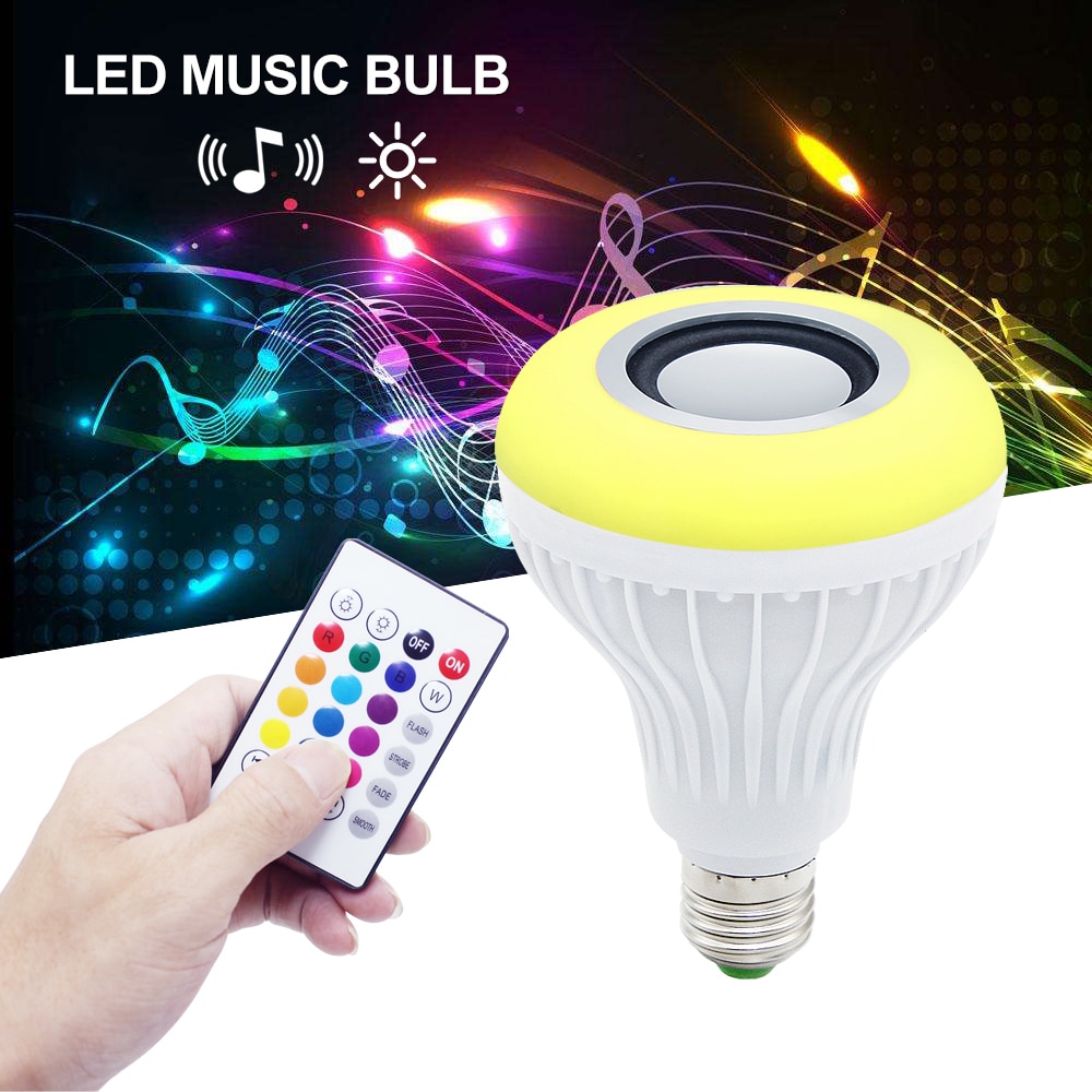 Smart E27 12W Ampul LED Lamp RGB Licht Draadloze Bluetooth Audio Speaker Muziek Dimbare Lamp met 24 Key afstandsbediening