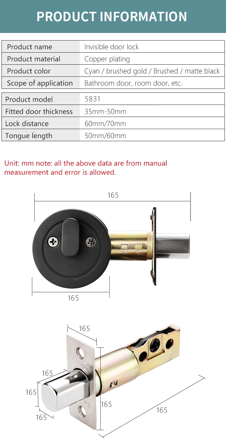 JZPENG C-level atresia, Mortice, channel, invisible locks, tube wells atresia, Deadbolt, backdrop invisible door locks