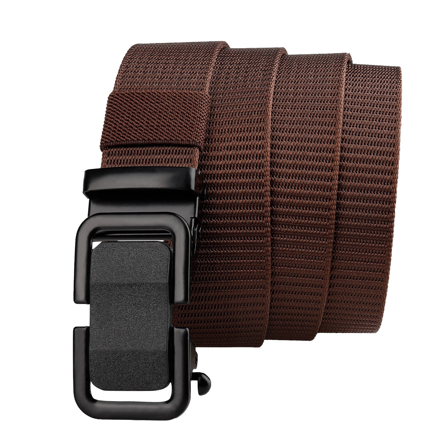 Men's belt canvas nylon alloy buckle leisure sports comfort belt one button unlock men's and women's 125cm: Brown