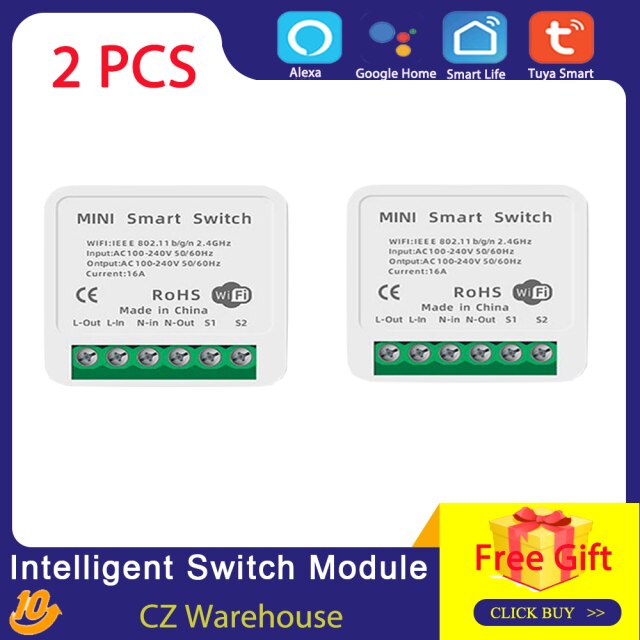 Tuya WiFi Switch Module Intelligent Home Household Converted Light Modification Module Tool Switch Controller APP/Voice Control: 2pcs