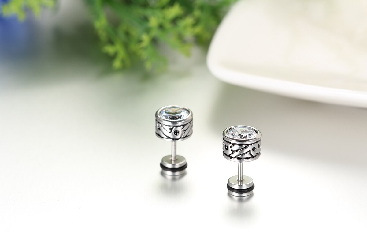 BONISKISS-pendientes de corte de acero inoxidable para hombre, arete clásico de bouclé de Oreille con piedras de cristal, joyería Simple negra encantadora