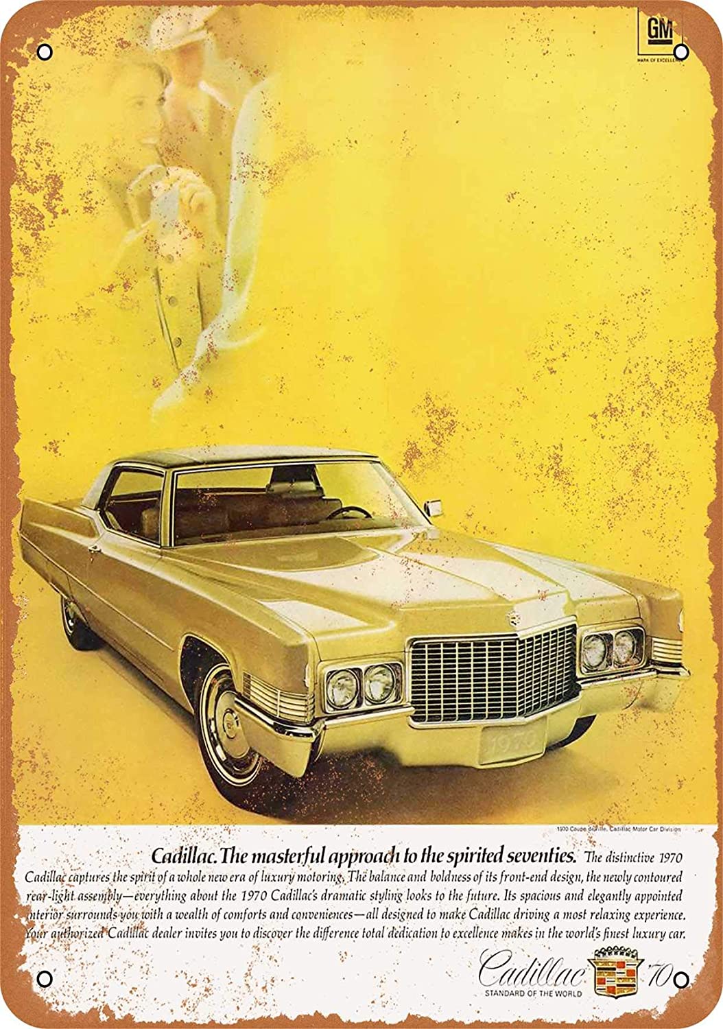 WallColor 8*12 Metal Sign 1970 Cadillac Coupe deVille Vintage Look: Yellow / 40x30cm