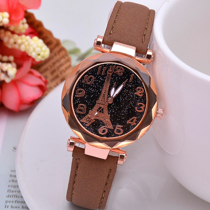 Casual Starry Sky Watches for Women Leather Band Ladies Quartz Wrist Watches Women Watches Laides Clock Relogio Feminino: Brown Color