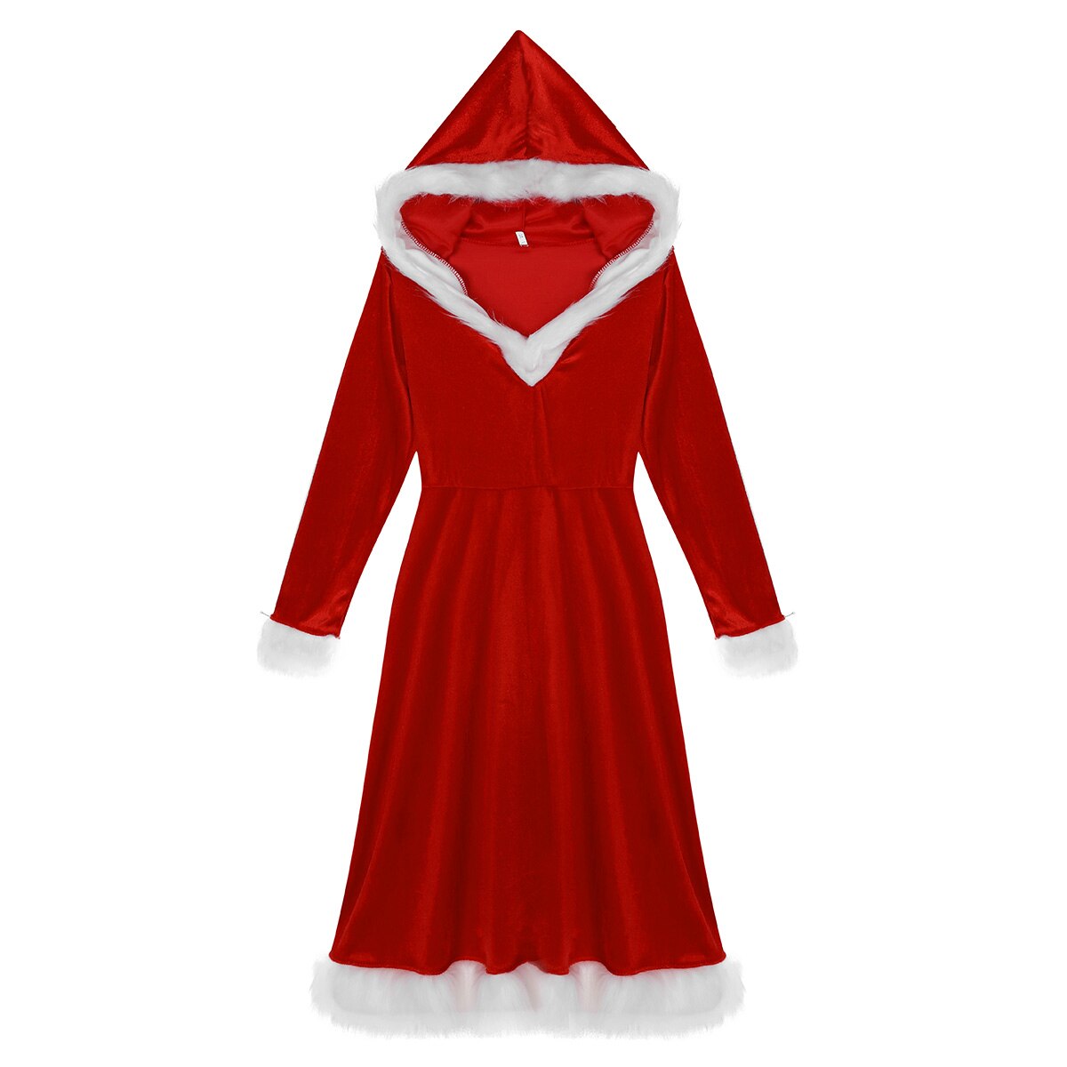 TiaoBug Vrouwen Rode Kerst Kostuum Vrouwelijke Zachte Fluwelen Lange Mouw Kap Jurk Xmas Kerstman Familie Cosplay Party Dress