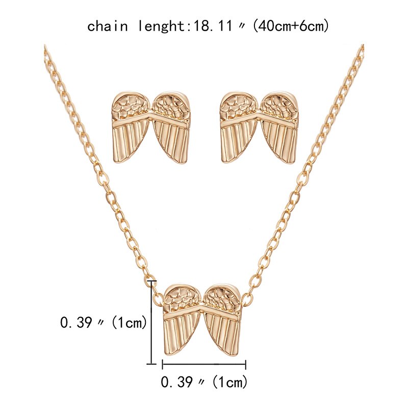 RINHOO Gold Color Jewelry Sets For Women Butterfly Owl Elephant Bird Animal Necklace Earrings Set Jewelry Set Wedding Jewelry: angel wing