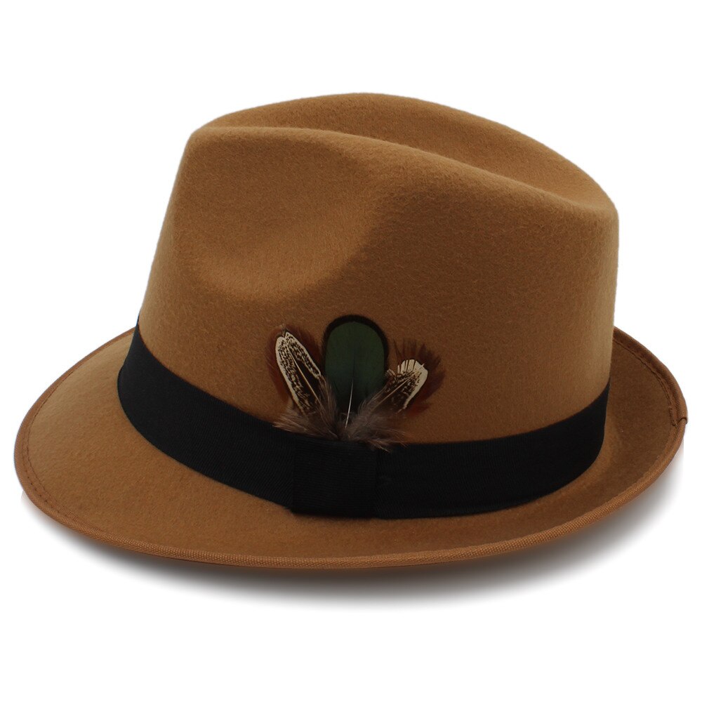 Kvinners sorte feminino filt fedora lue til dame vinter høst derby jazzhatter britiske trilby jazzhatter skinn størrelse 57cm: kaki