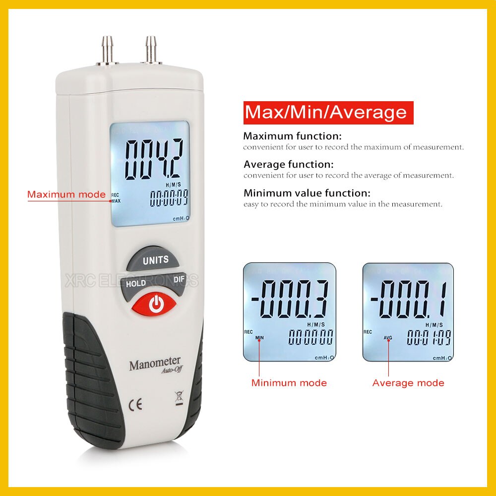 RZ Digital Manometer luftdruck Meter Tragbare Manometer Bausatz 55H2O zu + 55H2O Daten Halten medidor presion HT-1890