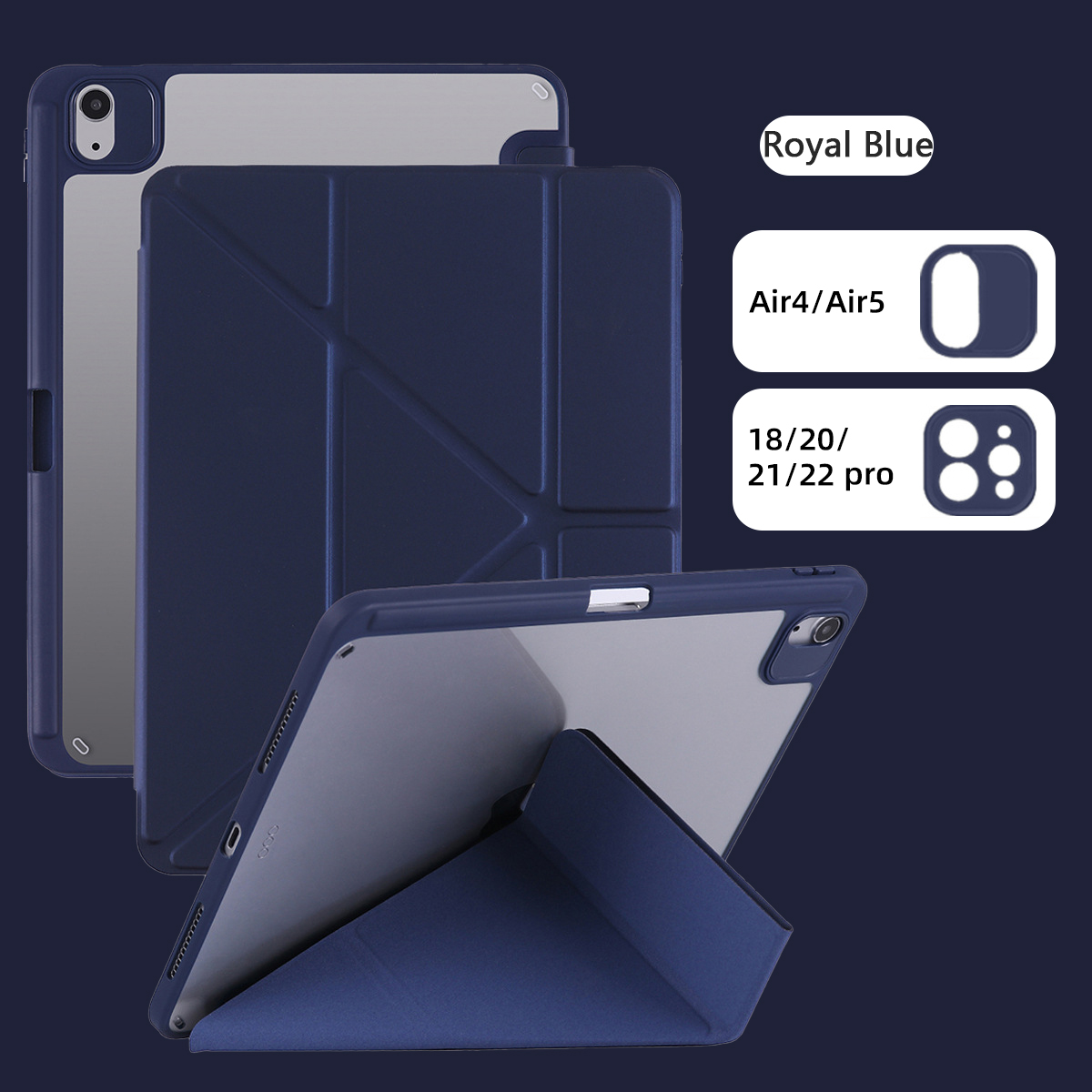 For Ipad 10 Acrylic TPU Y-fold Multifunctional Protective Case For IPad 7 8 9 10.2 Case Tablet Sleeve Pro11 12.9: sixteen / Blue