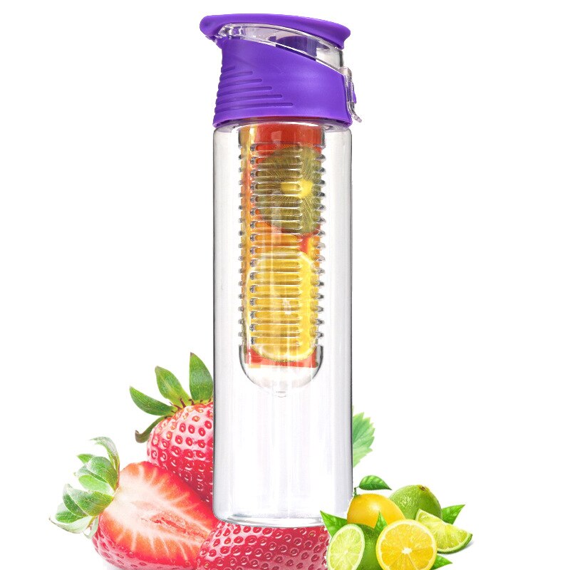BPA Freie Obst Flasche für Wasser Flasche Obst Infuser Trinken Wasser Flaschen Saft Sport Zitrone Tritan Wasser Flasche Fitness Mädchen: Violett 800ml