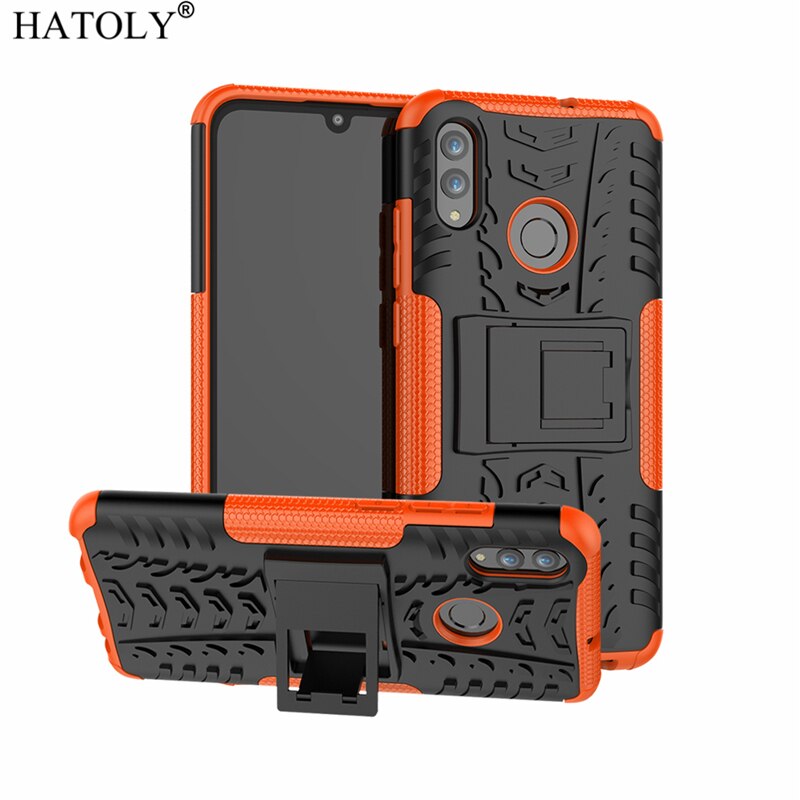 Peaktop til cover huawei p smart case panser silikone hård plast cover til huawei psmart med telefonholder stativ: Orange