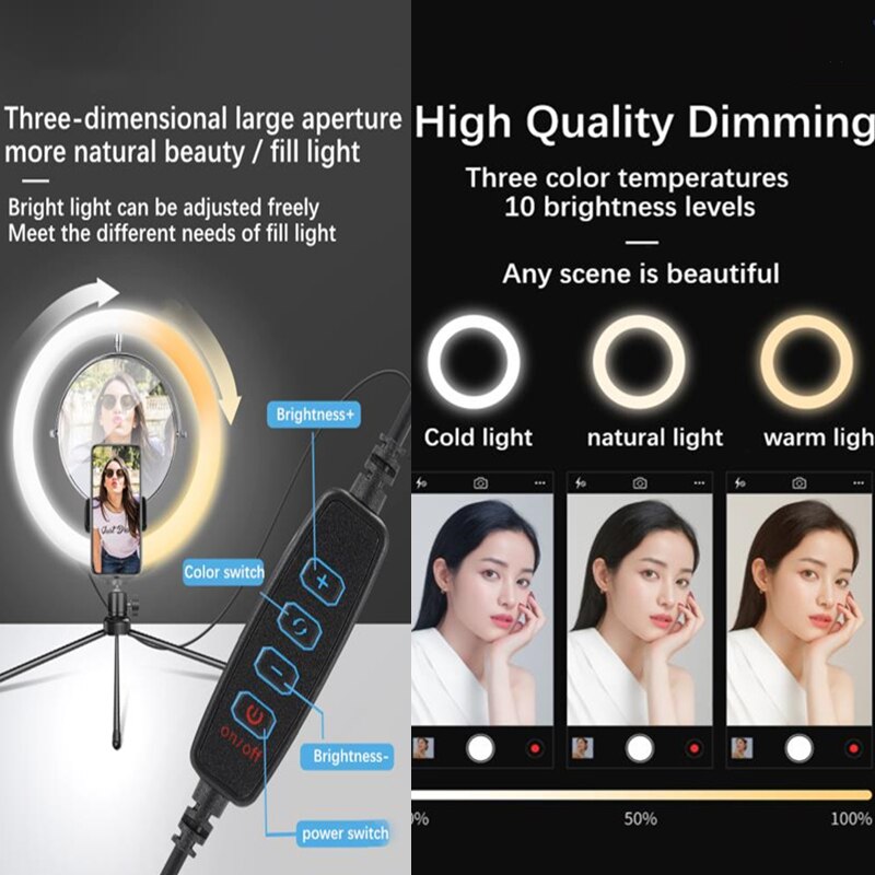 ZGA handy live stehen desktop selfie ring licht spiegel mit fotografie licht 10 inch LED ring licht dimmen thermostat