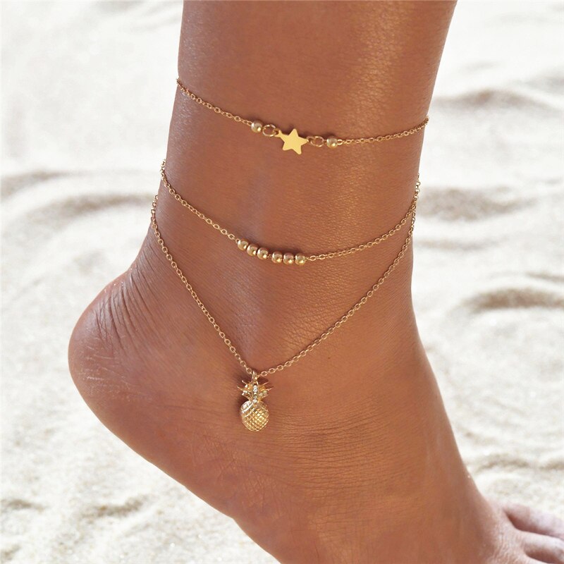 Ananas Anhänger Fußkettchen Böhmischen Perlen Knöchel Kette Sommer Strand Fuß Schmuck Stil Fußkettchen für Frauen