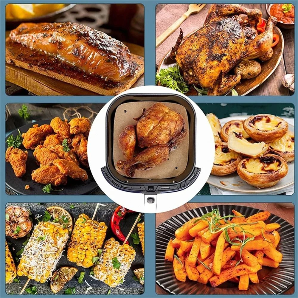 100 Stuks Houtpulp Papers Lucht Friteuse Papier Vierkante Ronde Non-stick Olie-absorberende Stoomboot Liners Bakken Gebruiksvoorwerpen keuken Bakvormen