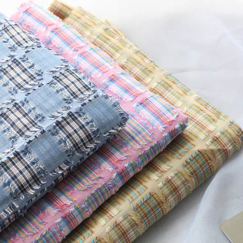 Tela de algodón puro para tela a cuadros, costura artesanal, retales, Camisa vaquera antigua, estilo Retro