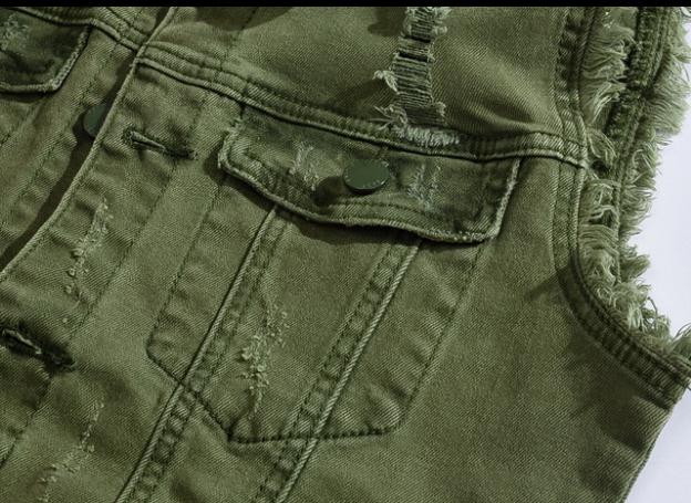 Mannen Punck Rock Stijl Groene Jeans Vest Lente Herfst Mouwloze Motorjas Plus Size Mannelijke Ripped Denim Vesten J3098