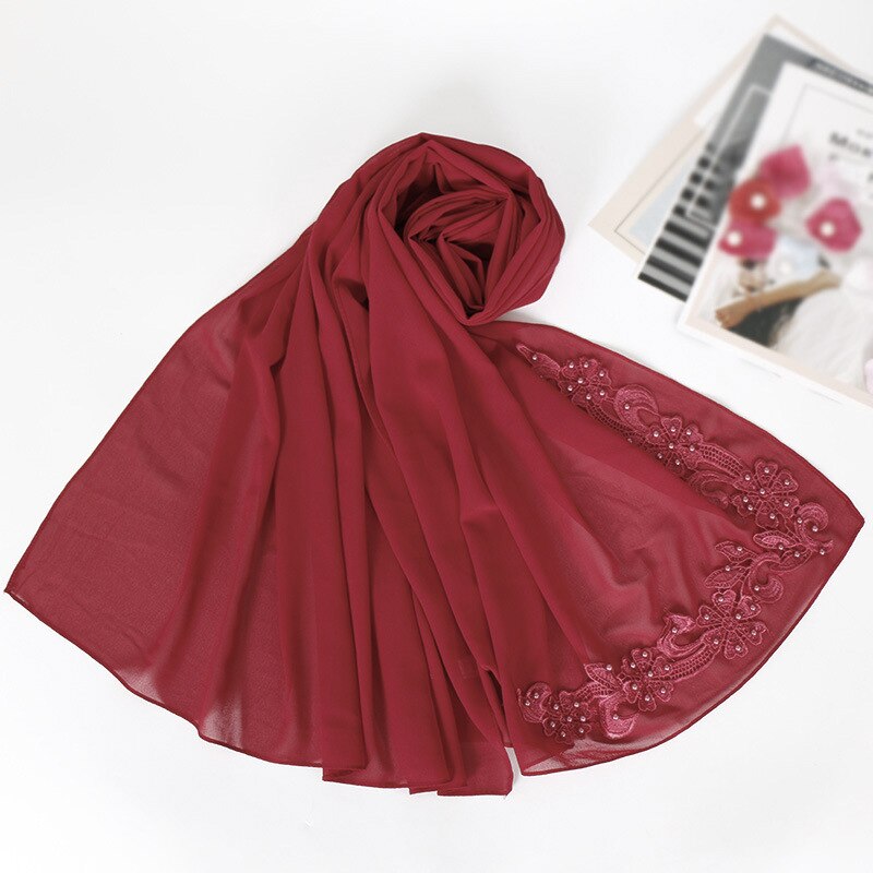 Blasen Chiffon muslimischen kopf schals nagel perle Nacken schal frauen kopf hijabs schals decke schal zubehör mädchen: Wein rot