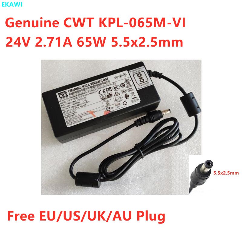 Genuine CWT KPL-065M-VI 24V 2.71A 65W 5.5x2.5mm AC Adapter For VPELECTRONIQUE Power Supply Charger