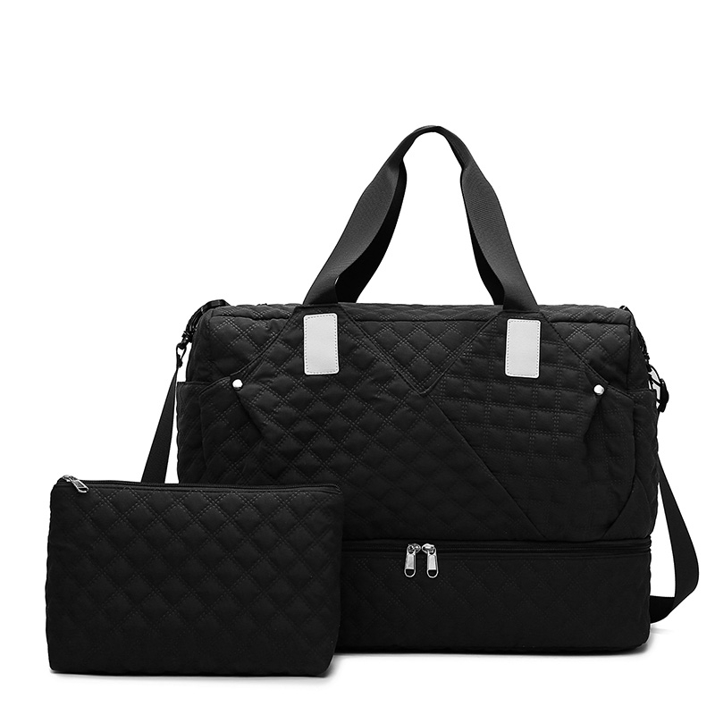 Bolsas de viaje de gran capacidad, organizador de equipaje, bolso de mano impermeable, portátil, plegable, almacenamiento de ropa de viaje, bolsos de hombro: Negro