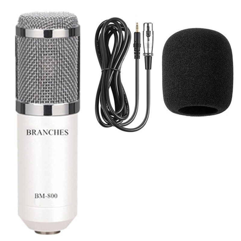 BM-800 Professionele Condensator Microfoon Kit Bm 800 Karaoke Studio Microfoon Voor Opname Computer Met Shock Mount + Schuim Cap + kabel: Package2 White