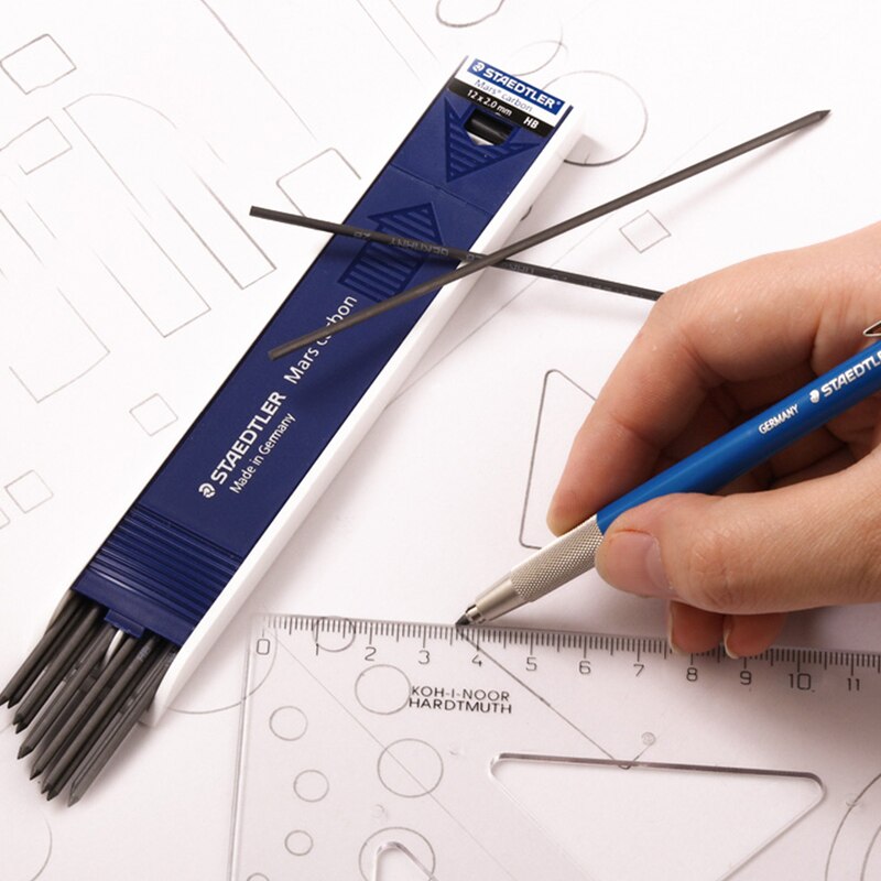 12 stk/æske tysk staedtler 200 teknik tegning automatisk blyant ledning 2mm ledning 4b-2h rød og blå