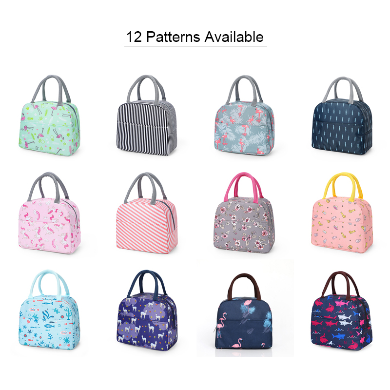 Functional Cute Pattern Lunch Bag Portable Insulated Canvas Cooler Bog Thermal Food Picnic Lunch Bags For Women Kids