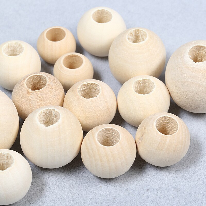 8-50Mm Diy Natural Ball Ronde Spacer Houten Kralen Loodvrij Houten Ballen Grote Grote Gat Houten kralen Voor Diy Sieraden Maken: 8mm Hole3mm 100pcs