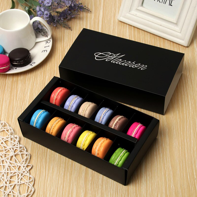 10 Pcs Weiß Macaron box mit Rosa Weiß Schwarz und Grün Dessert Macaron boxen gefälligkeiten und verpackung boxen für 12 macarons