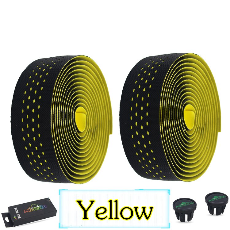 MOTSUV-Cinta de corcho para manillar de bicicleta de carretera, suave, PU, envoltura antivibración con 2 enchufes: Amarillo