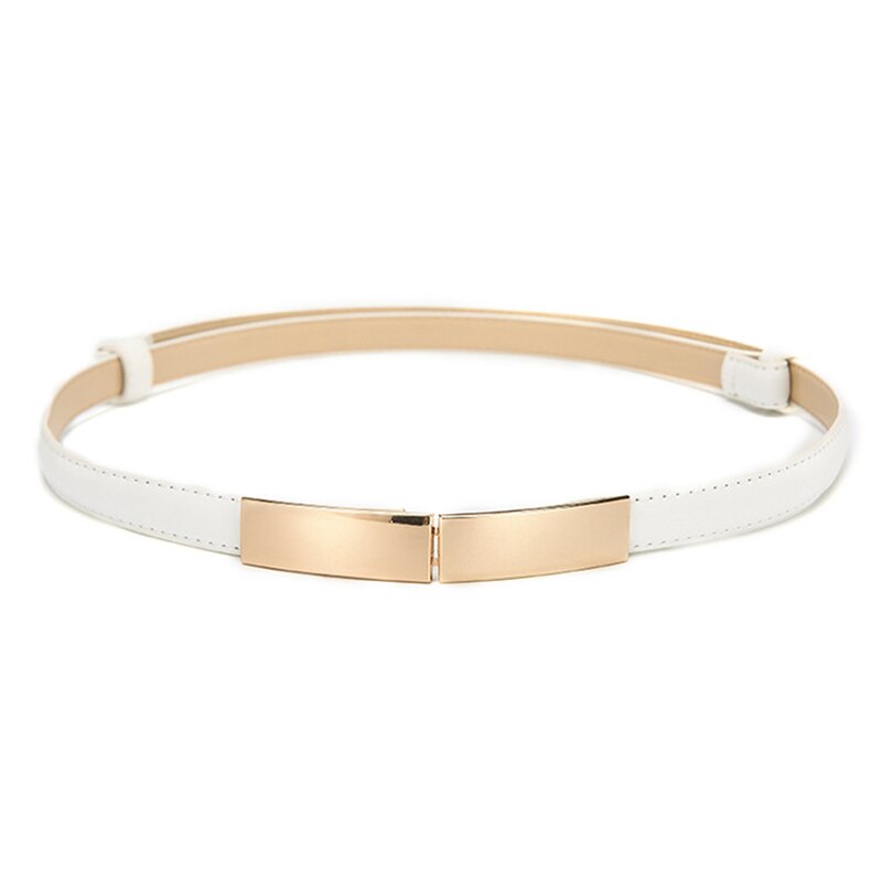 Cinturones elásticos para mujer, cadena delgada, vestido ceñido en la cintura, cinturón de aleación y cuero, hebilla dorada, cinturón de mujer pasek damski: White