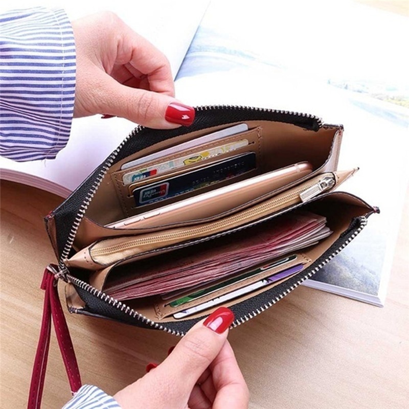 Vrouwen Office Lady Pu Lederen Lange Portemonnee Clutch Rits Business Wallet Bag Kaarthouder Grote Capaciteit Portemonnee