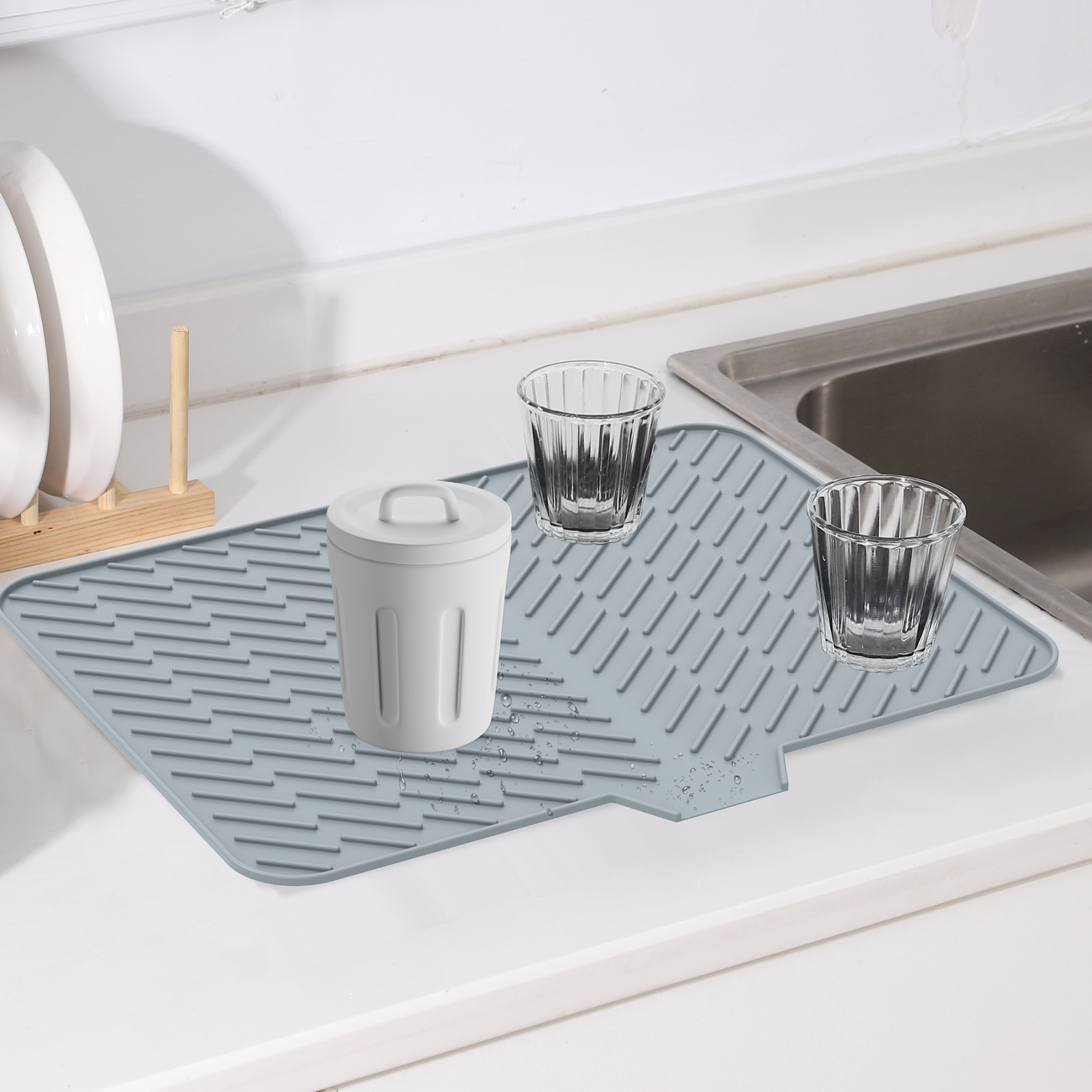 Esteira de secagem de prato ultra absorvente silicone esteiras de secagem antiderrapante secagem rápida drenagem esteira resistente ao calor almofada de secagem de prato de cozinha