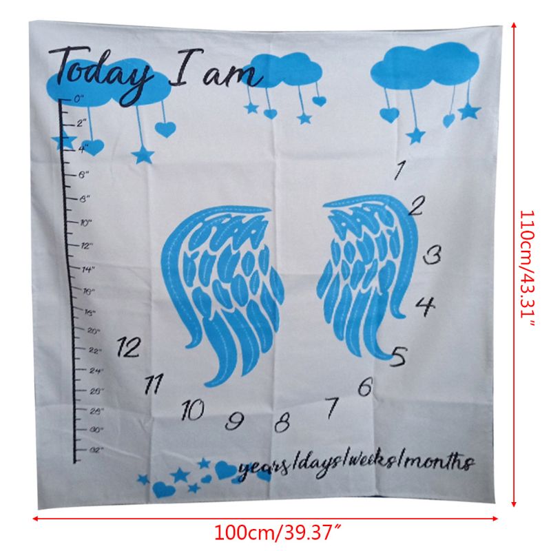 Baby Milestone Deken Pasgeboren Foto Achtergrond Doek Zuigelingen Fotografie Props R2JF: blue wing