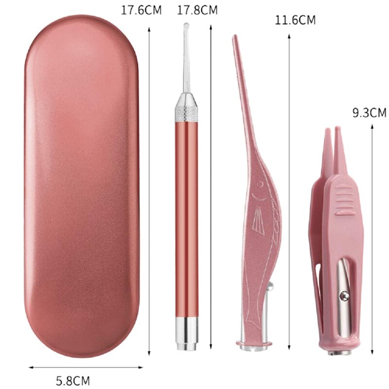 3 stk ear pick ear wax fjerningsverktøy med led-lys - ear spoon digger & pinzers for ear health care & nese cleaning pick nippe