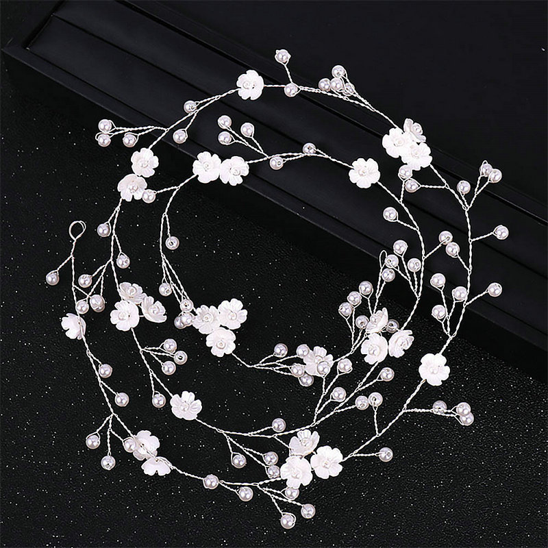 Damen Zarte Elegante Haar Zubehör Braut Hochzeit Simulation Perle Kopfschmuck Frauen Blume Haar Reben Kopfschmuck: Silber-