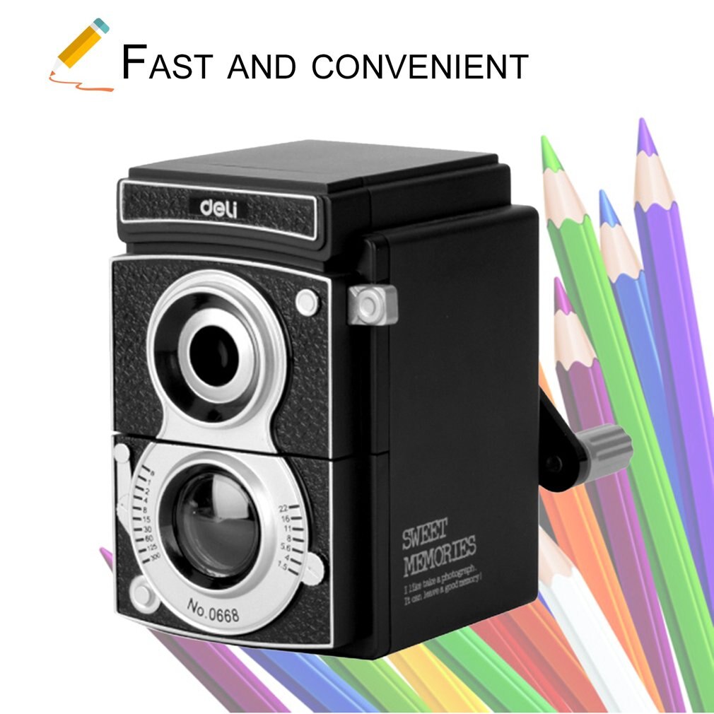 Deli 0668 Mechanical Pencil Sharpener Innovative Manual Pencil Sharpening Tool Camera School Stationery for Student