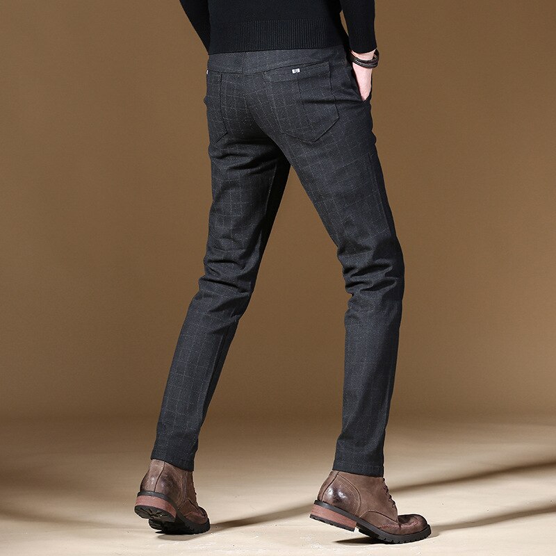 Trend Plaid Smart Business Casual Full Length Pants Mens Office Wear Straight Pants Male Slim Fit Autumn Trousers