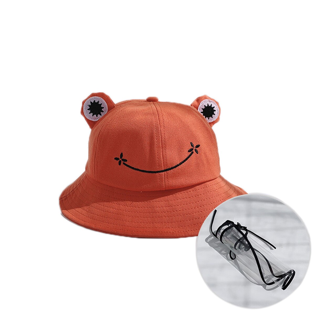 Adult Children Cute Cartoon Frog Outdoor Protective Hats Caps with Removable Anti-saliva Anti-droplet Dust-proof Full Face Cover: Orange  for child