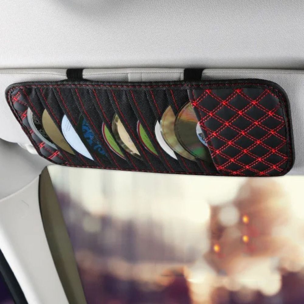 Sun Visor PU Leather Car CD Holder Bag Anti-Lost Pouch Car Disc Storage Case Red/White Safe Auto DVD Leather Clips CD DVD Disc
