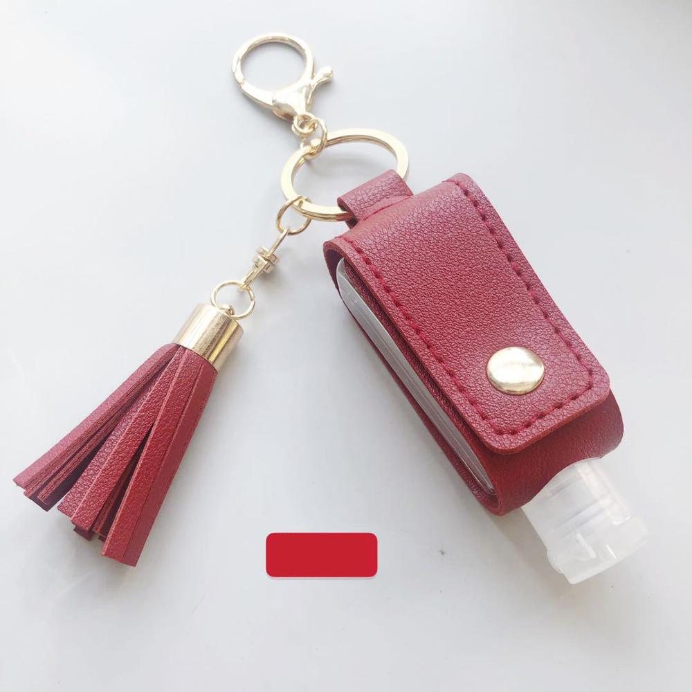 30ml Empty Refillable Bottle Leak Proof Plastic Travel Bottle Portable Squeeze Bottle With Tassel Leather Keychain Holder: wine red