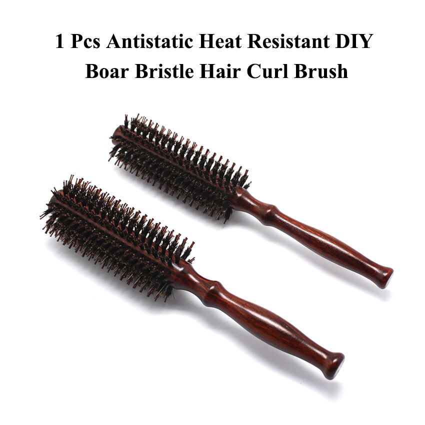 DIY Wooden Practical Antistatic Heat Wild Boar Mane Hair Curl Salon Round Hair Comb