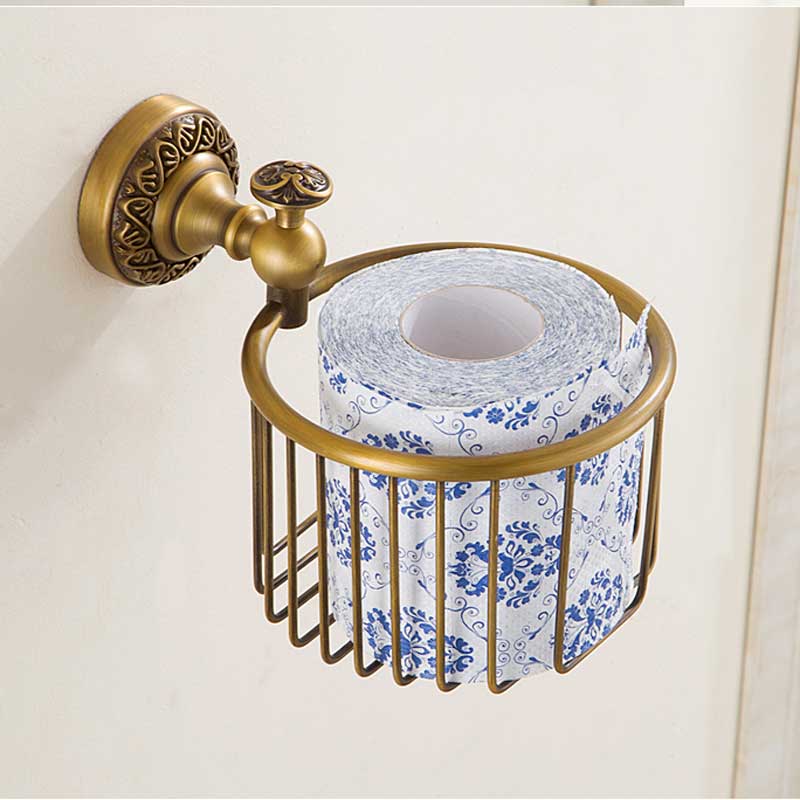 Antikke messing badeværelsesglas og holder vægmonteret dobbelt keramisk kop messing rack badeværelse tilbehør: Papirkurv
