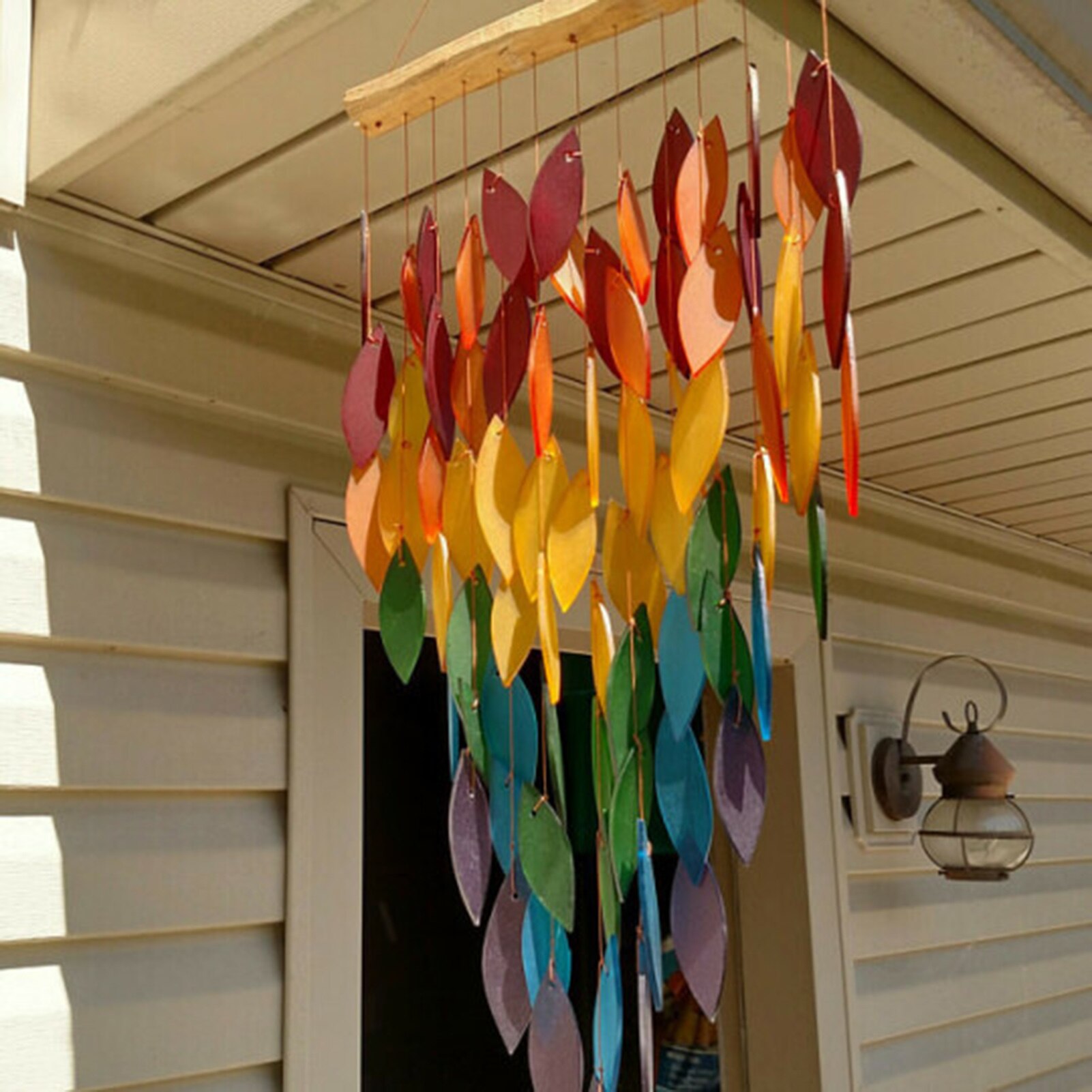 Rainbow Wind Chimes Wall Hanging Exquisite Waterfall Chime Outdoor Maple Leaf Wind Chimes Window Courtyard Gardening Decor